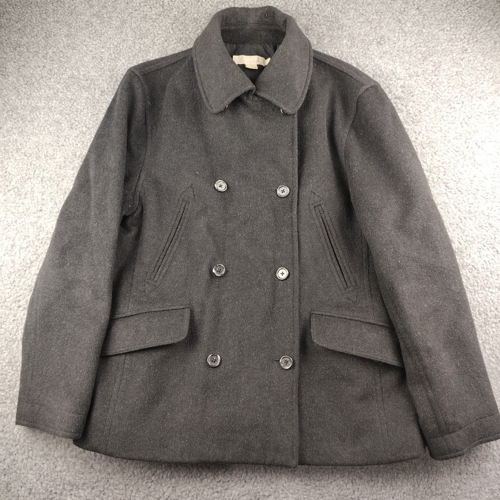 J.Crew Double Breasted Coat Size Medium Womens Wool Blend Charcoal Black